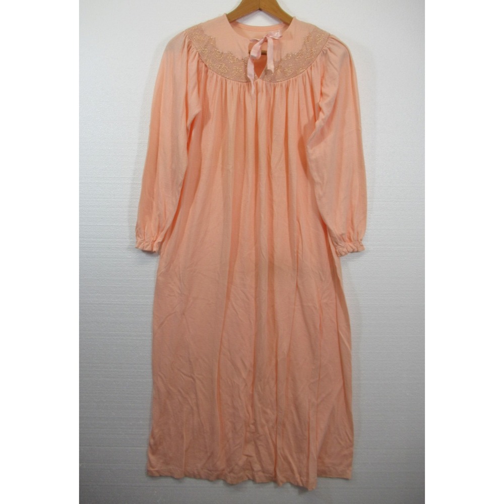 Vintage 60s Munsingwear Glitter Nightgown Women 16 Peach Long Sleeve